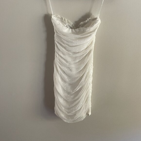 Princess Polly Women 2 White Mesh Polka Dot Ruched Lace Up Ayesha Mini Dress - Picture 12 of 12